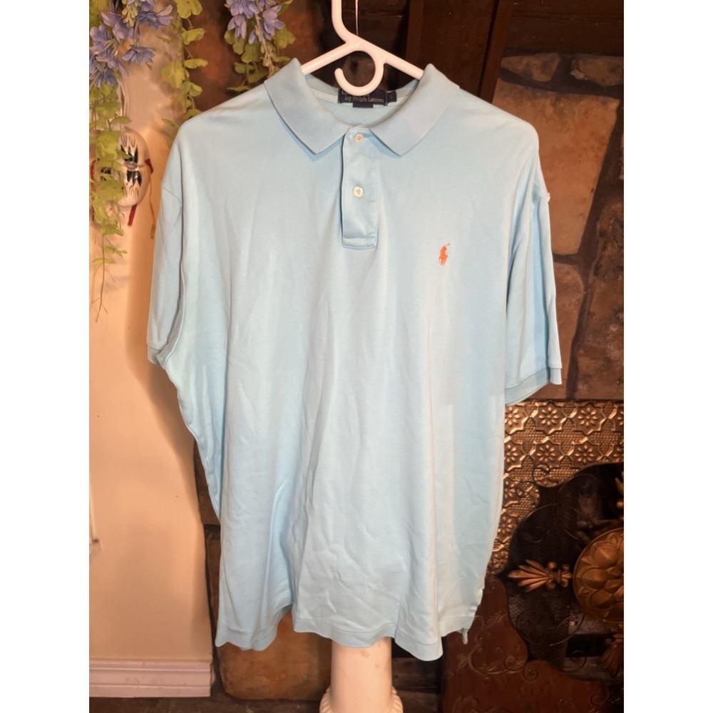Polo Ralph Lauren Men's Polo Shirt Blue Solid Cotton Short Sleeve Collared L